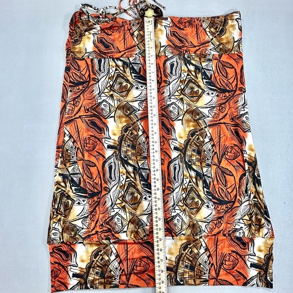 Caren Sport Dress Women's 3X Orange Black Brown Tan Halter Tie Neck Midi Print - Picture 5 of 16
